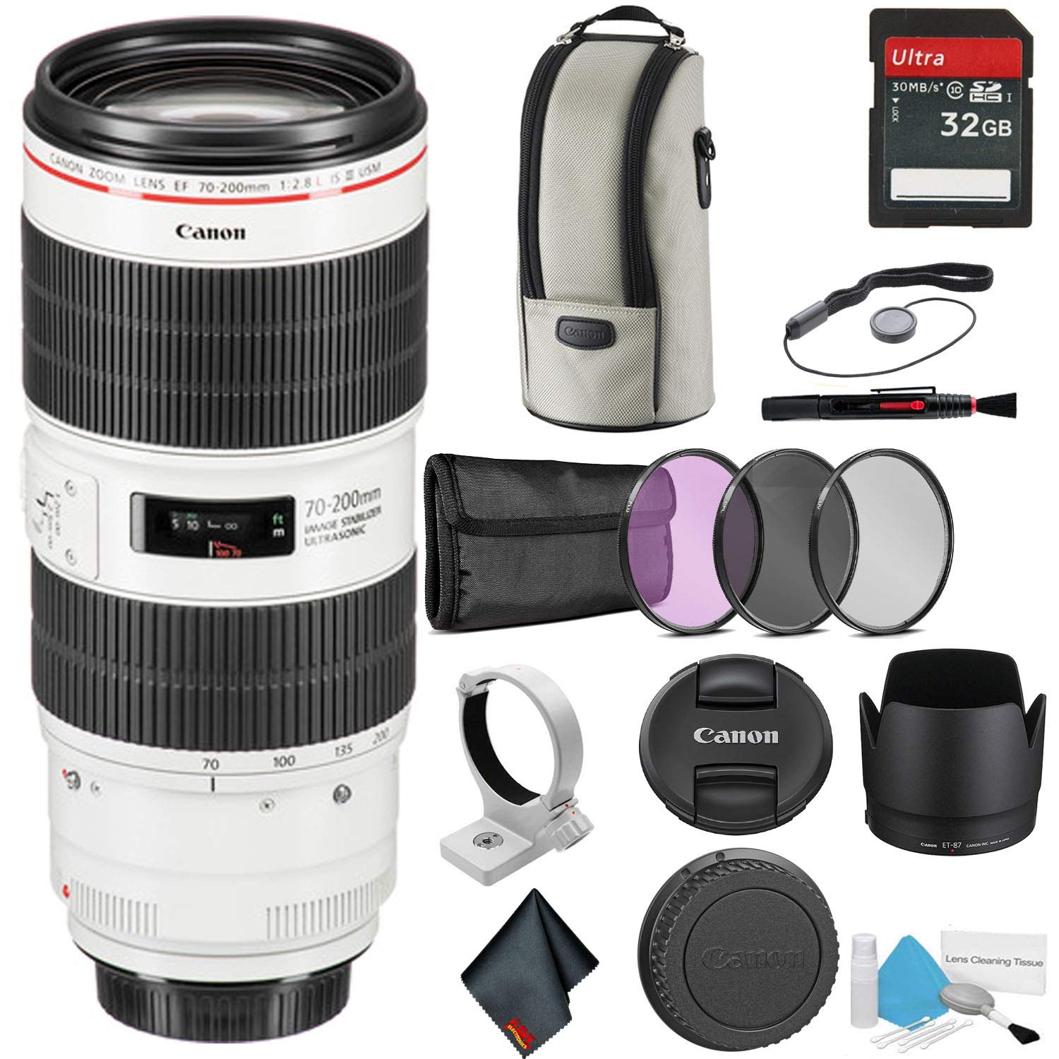 Canon EF 70-200mm f/2.8L is III USM Telephoto Zoom Lens Bundle +32GB Memory Card - image 1 of 6