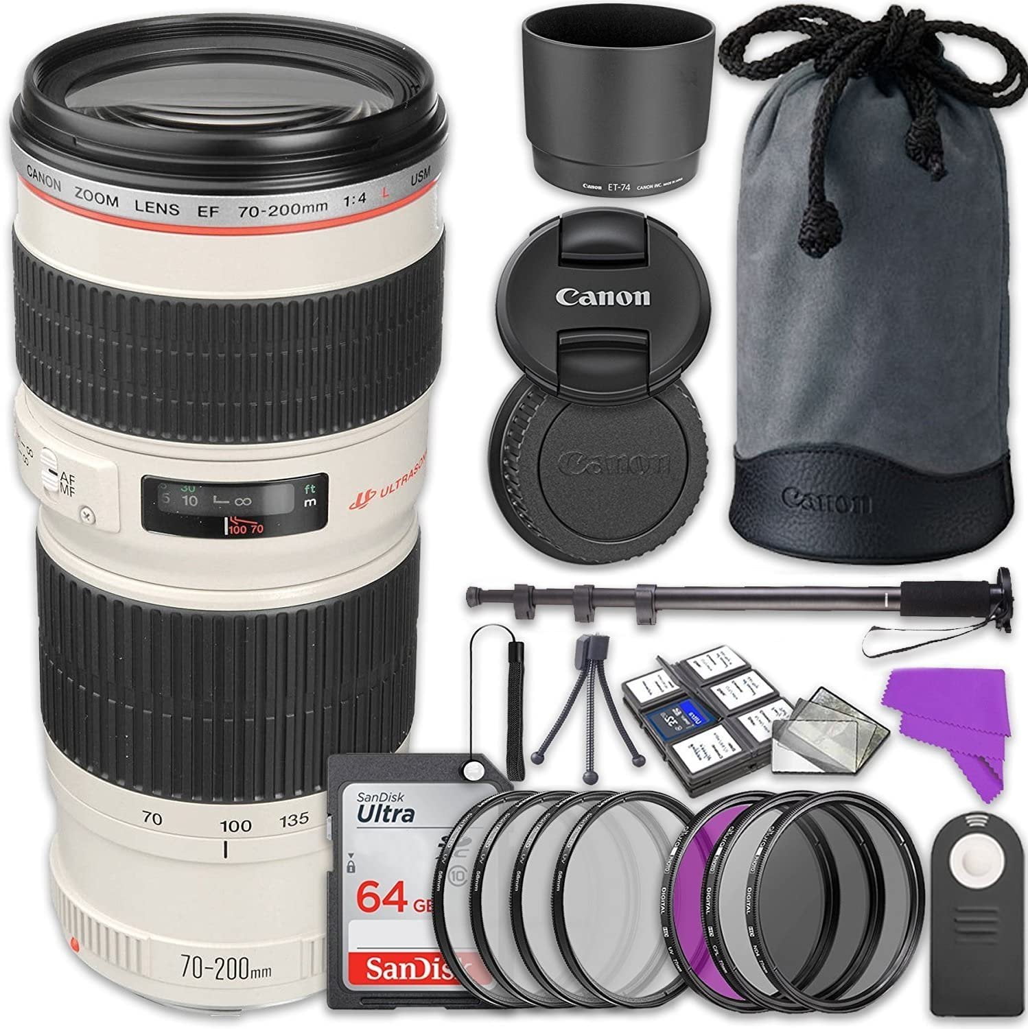 Canon EF 70-200mm f/4L USM DSLR Lens Bundle with Zoom, Camera