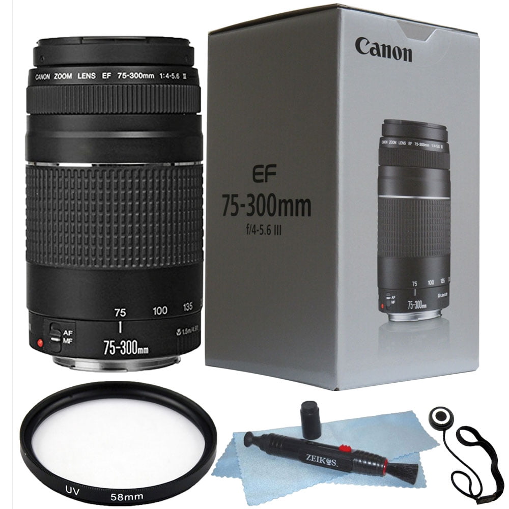 Canon EF 75300mm f/4.05.6 III Lens + 58mm UV Filter + Lens Pen + Cap