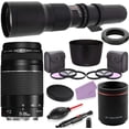 thumbnail image 1 of Canon EF 75-300mm f/4-5.6 III Lens + 500mm (with 2X 1000mm) f/8.0 Preset MF Lens Bundle with HD Filters, Lens Hood (PZ ET-60) for Canon EF/EF-S DSLR Cameras Including T6, T7, T7i, 6D II, 5D IV & More, 1 of 1
