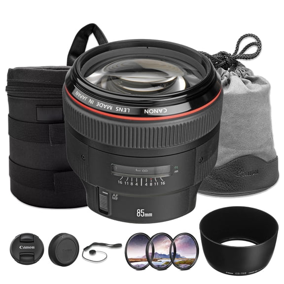 Canon EF 85mm f/1.2L II USM Lens Bundle | Professional L-Series Portrait Prime with Ultra-Fast f/1.2 Aperture & Ring-Type USM Autofocus | For Wedding & Low-Light Photos (1056B002) + Filter Kit + More