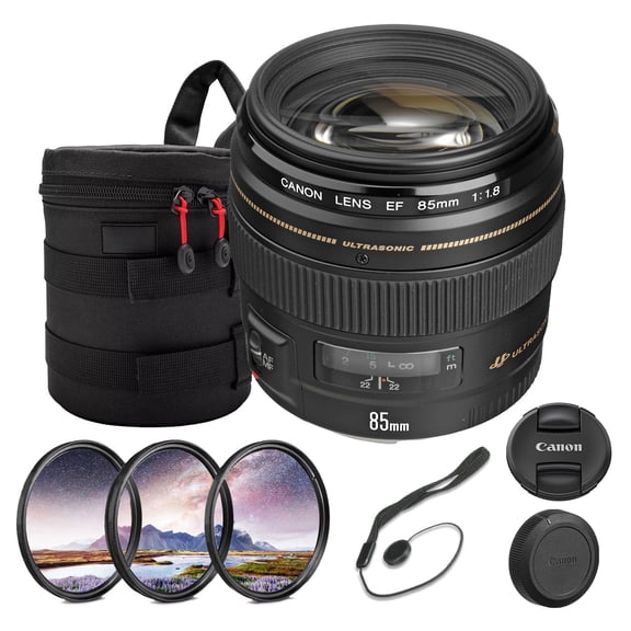 Canon EF 85mm f/1.8 USM Lens Bundle | Telephoto Portrait Prime with Fast f/1.8 Aperture & Ring-Type USM Autofocus | Great for Sports & Low-Light Photography (2519A003) + Filter Kit + More