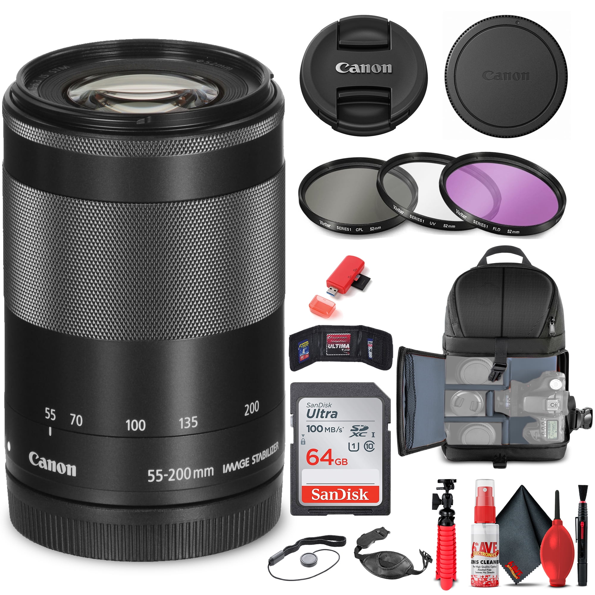 Canon EF-M 55-200mm f/4.5-6.3 IS STM Lens Zoom with Filter Kit and 