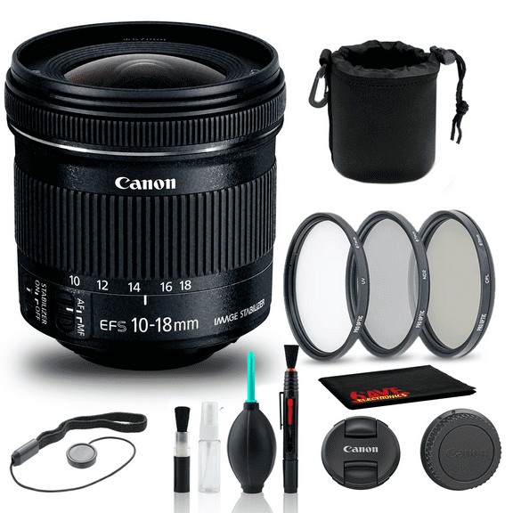 Canon EF-S 10-18mm F/4.5-5.6 IS STM Lens (9519B002) + Filter Kit + More (International Version)