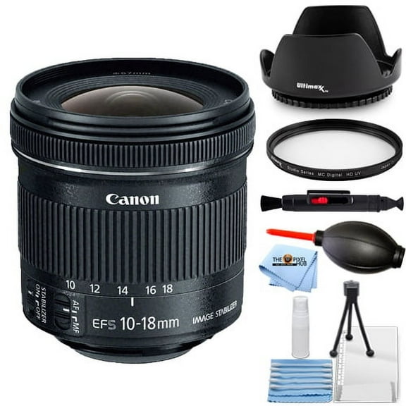 Canon EF-S 10-18mm f/4.5-5.6 IS STM Lens - Essential Bundle Includes: Tulip Hood Lens, UV Filter, Cleaning Pen, Blower, Microfiber Cloth and Cleaning Kit