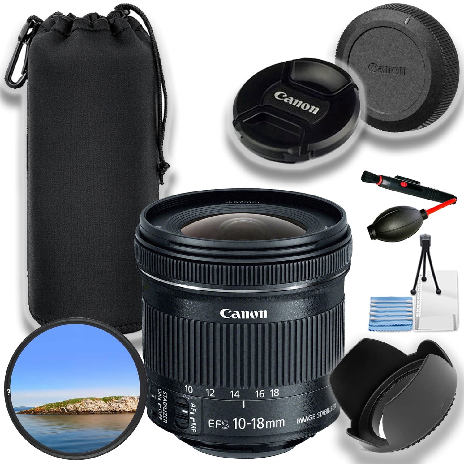 Canon EF-S 10-18mm f/4.5-5.6 IS STM Lens + Lens Pouch and UV 