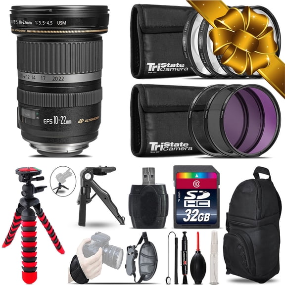 Canon EF-S 10-22mm USM + MACRO, UV-CPL-FLD Filter + Monopad - 32GB Accessory Kit