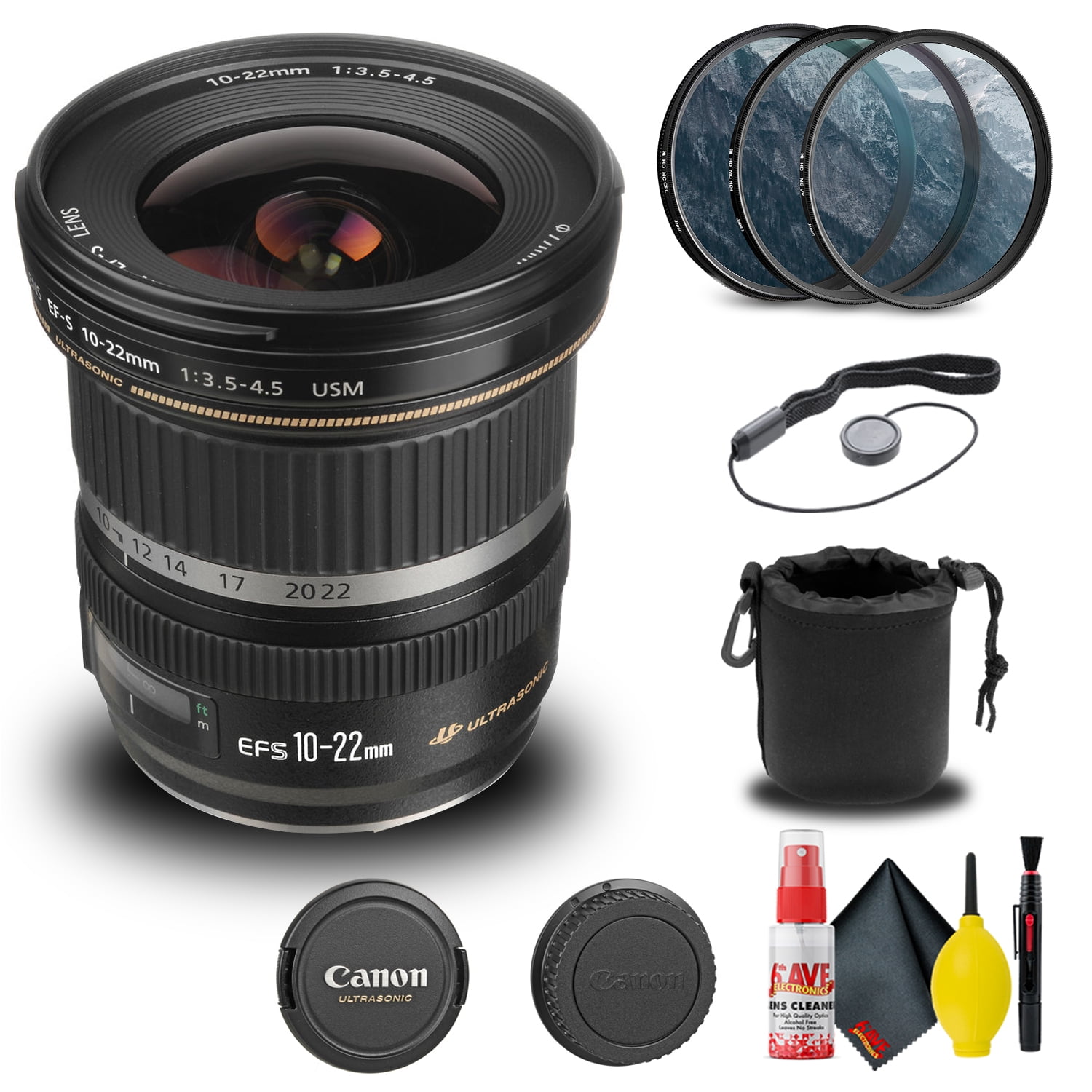 Canon EF-S 10-22mm f/3.5-4.5 USM Lens (9518A002) + Filter + Lens