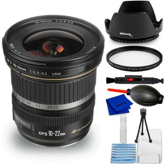 Canon EF-S 10-22mm f/3.5-4.5 USM Lens  - Bundle Includes: Tulip Lens Hood 77mm, UV Filter 77mm & Much More (7pc Bundle)