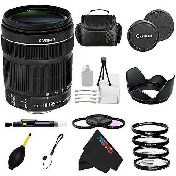 Canon EF-S 18-135mm IS STM Lens for Canon SLR Cameras 20D, 30D, 40D, 50D, 60D, 70D, 7D, 7D Mark II, XT, XTi, XSi, XS, T1i, T2i, T3i, T4i, SL1, T5i + Pixi-Advanced Accessory Bundle (Frustration Free Pa