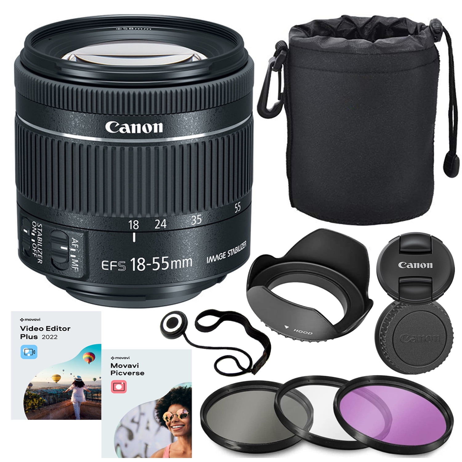 Canon EF-S 18-55mm f/4-5.6 IS STM Lens Bundle + HD Filter