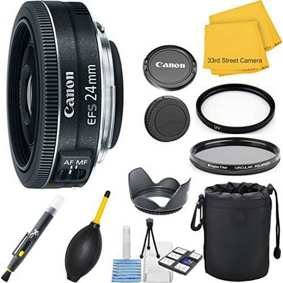 Canon EF-S 24mm f/2.8 STM Wide Angle 33rd Street Pancake Lens Bundle for Canon DSLR Cameras