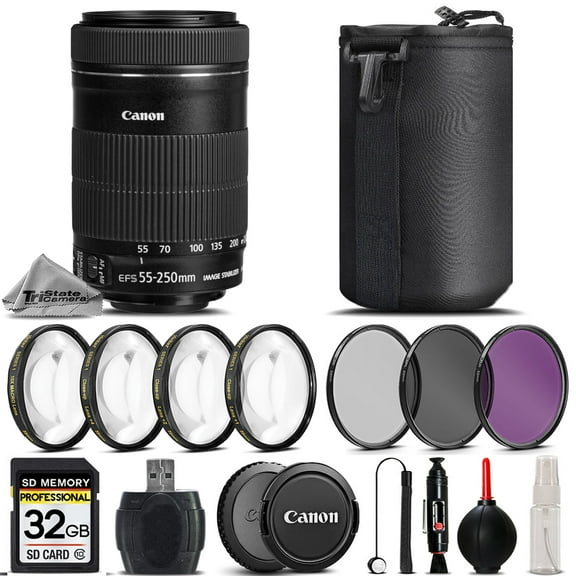 Canon EF-S 55-250mm f/4-5.6 IS STM Lens + 4PC Macro Kit + UV-CPL-FLD Filter Kit (International Version)