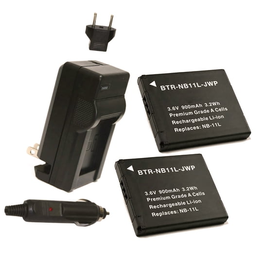 Canon ELPH 180 Replacement Battery 900mAh (2-Pack) with Single Charger