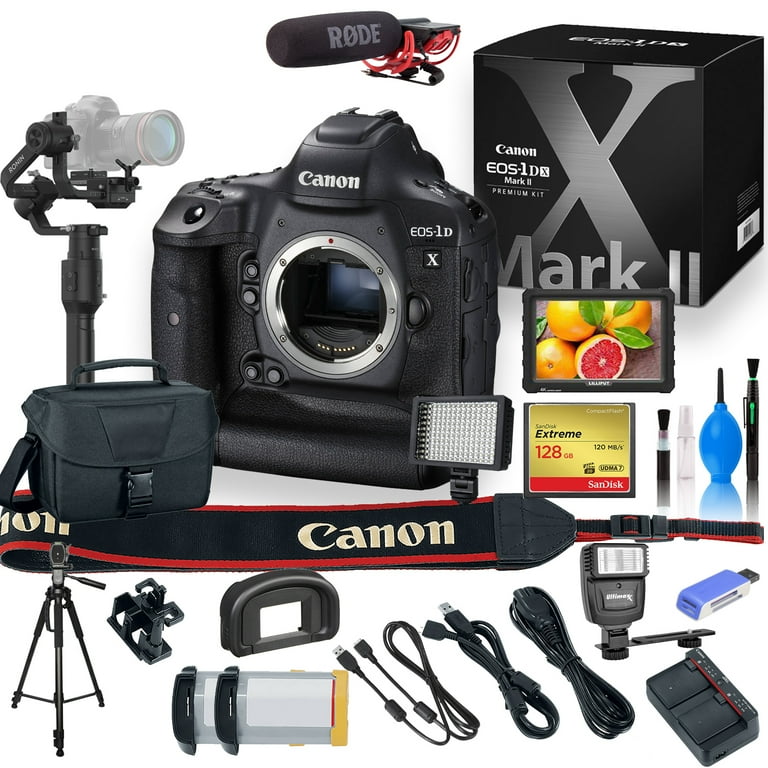 Canon EOS 1D X Mark II DSLR Camera with DJI Ronin Stabilizer External Monitor Rode Mic Led Light 128GB Compact Flash Card Canon Bag Digital