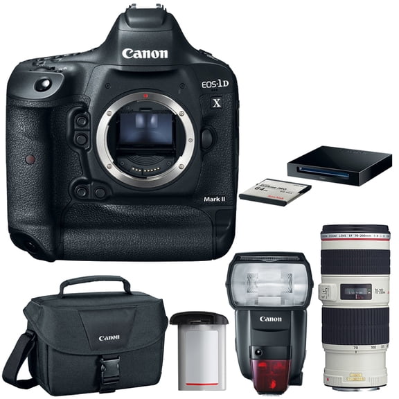 Canon EOS-1D X Mark II Digital SLR Camera Body Premium Kit w/ Deluxe Lens Bundle Includes, 70-200mm USM Lens, Speedlite Professional Flash, Gadget Shoulder Bag & Battery Pack