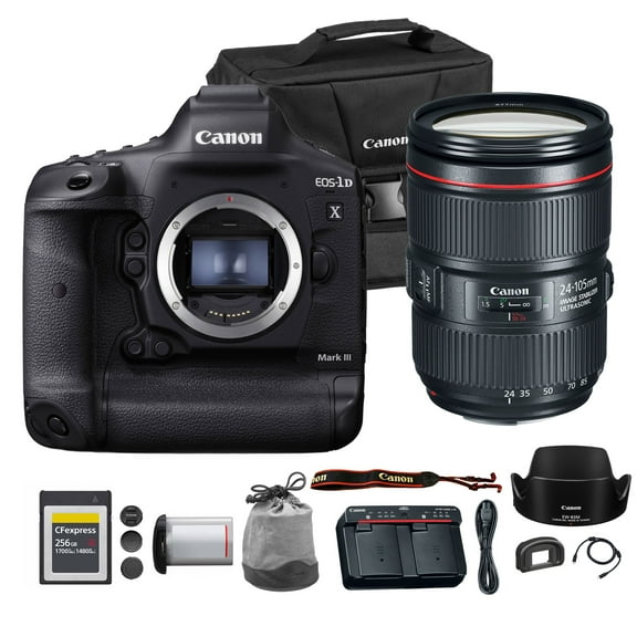 Canon EOS-1D X Mark III DSLR Camera | 20.1MP Full-Frame CMOS Sensor, DIGIC X Processor & 4K Video | Pro Sports & Wildlife Camera (3829C002) + Canon EF 24-105mm f/4L IS II USM Lens + Bag + 256GB Card
