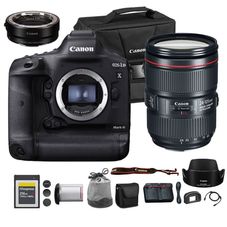Canon EOS-1D X Mark III DSLR Camera | 20.1MP Full-Frame CMOS Sensor, DIGIC X Processor & 4K Video | Pro Sports & Wildlife Camera + Canon EF 24-105mm f/4L IS II USM Lens + Adapter EF-EOS R + More
