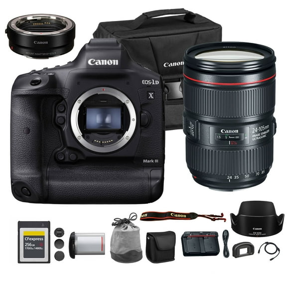 Canon EOS-1D X Mark III DSLR Camera | 20.1MP Full-Frame CMOS Sensor, DIGIC X Processor & 4K Video | Pro Sports & Wildlife Camera + Canon EF 24-105mm f/4L IS II USM Lens + Adapter EF-EOS R + More