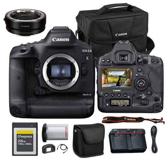 Canon EOS-1D X Mark III DSLR Camera | 20.1MP Full-Frame CMOS Sensor, DIGIC X Processor & 4K Video | Professional Sports & Wildlife Camera (3829C002) + Canon Adapter EF-EOS R + Bag + 256GB Card
