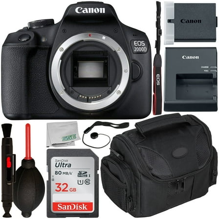 Canon EOS 2000D (Intl Model) DSLR Camera (Body Only) with Starter Accessory Bundle – Includes: SanDisk Ultra 32GB SDHC Memory Card + Camera Carrying Case + Body Cap Keeper + Cleaning Pen + MORE