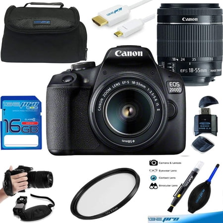 Canon EOS 2000D  Digital SLR Camera with 18-55mm is II Lens Kit (Black) -  Essential Accessories Bundle