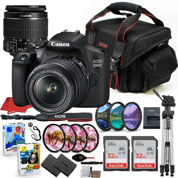 Canon EOS 2000D REBEL T7 DSLR Camera with 18-55mm Lens Bundle + Prime Accessory Package Including 64 GB Memory,
