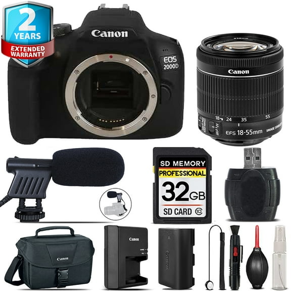 Canon EOS 2000D (Rebel T7) + 18-55mm IS STM + Shoutgun Mic + UV + Case - 32GB Kit (International Version)