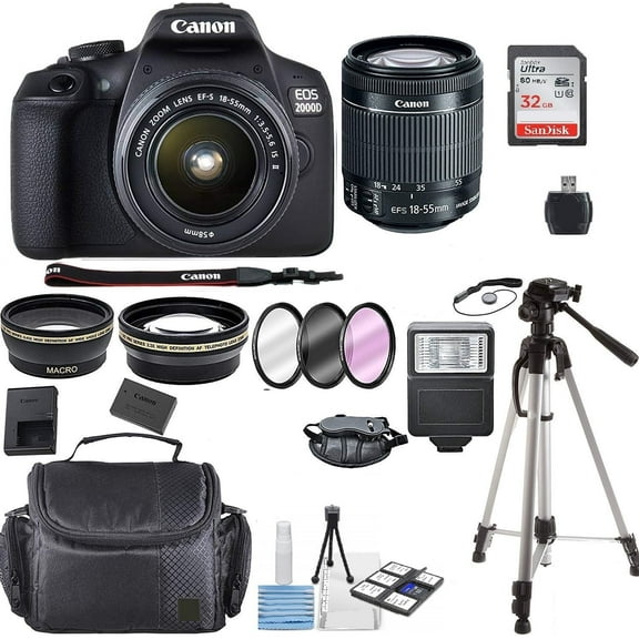 Canon EOS 2000D / Rebel T7 24.1MP Digital SLR Camera + EF-S 18-55mm lens + Original Case + Onestop Kit