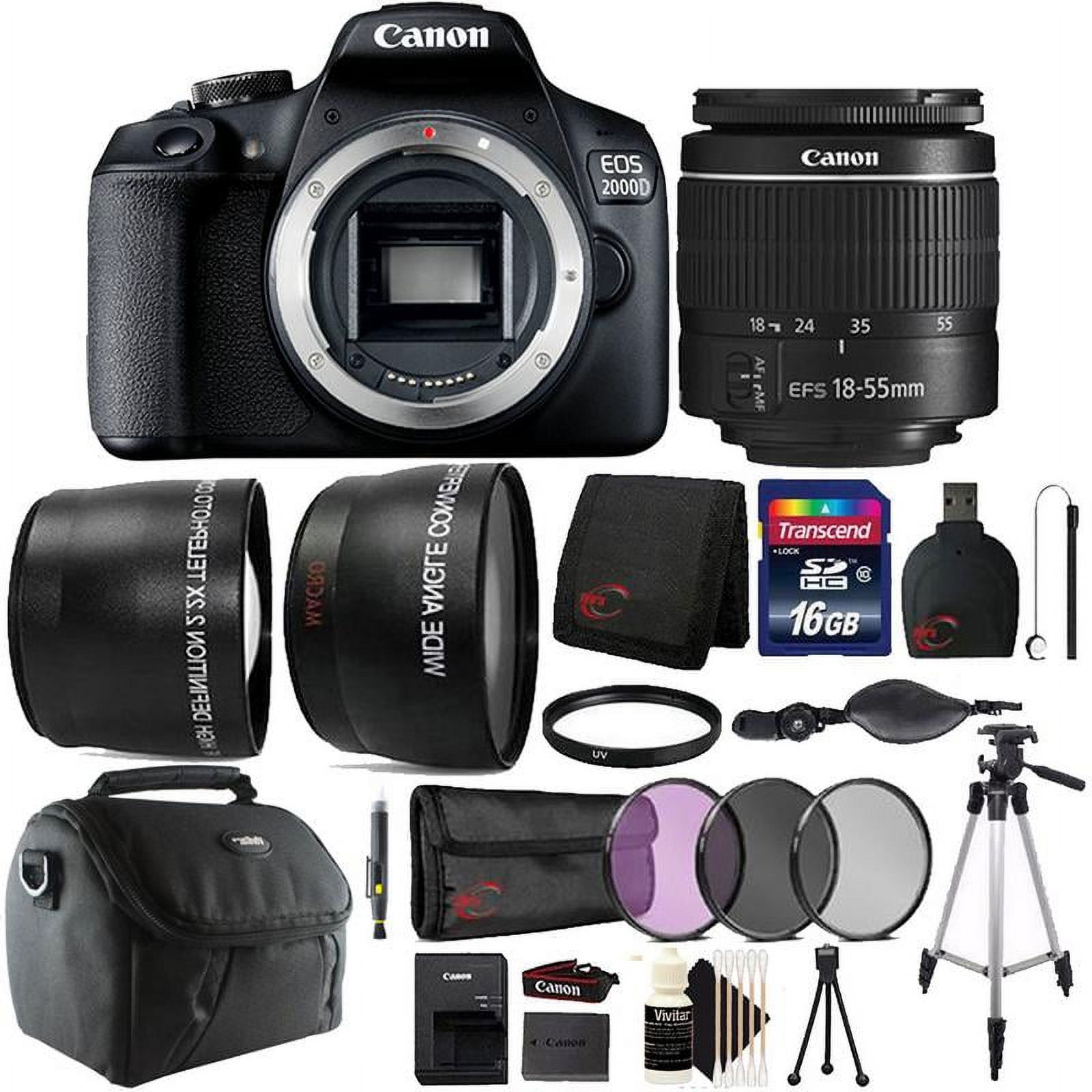 Canon EOS 2000D / Rebel T7 24.1MP Wi-Fi Digital SLR Camera with 18-55mm Lens and 16GB Accessory Bundle - image 1 of 11