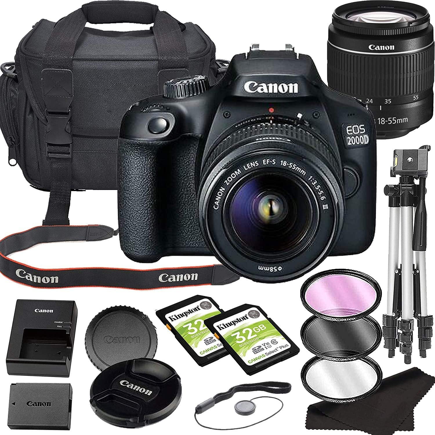 Canon EOS 2000D (Rebel T7) DSLR 24.1MP Camera with 18-55mm Lens with  Built-in Wi-Fi, 24.1 MP CMOS Sensor