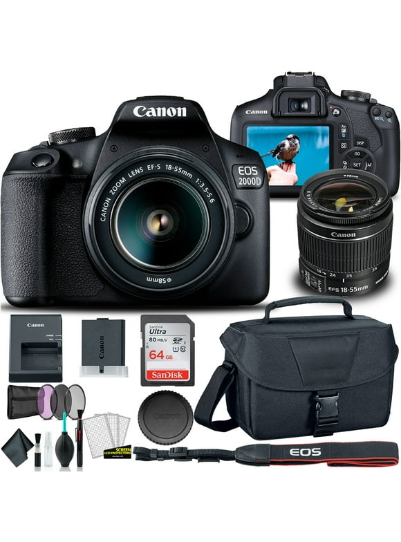 Canon EOS 2000D / Rebel T7 DSLR Camera with 18-55mm Lens  + Creative Filter Set, EOS Camera Bag +  Sandisk Ultra 64GB Card + Cleaning Set, And More (International Model)