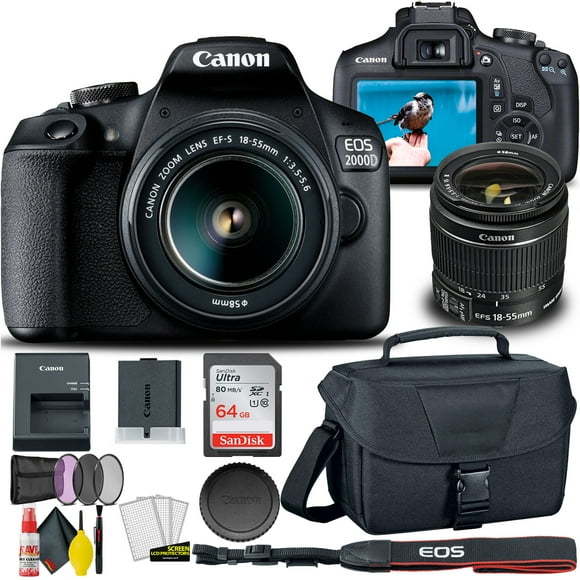 Canon EOS 2000D / Rebel T7 DSLR Camera with 18-55mm Lens (International Model) Bundle with Filter, Bag & SDXCMemoryCard