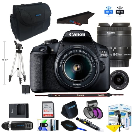 Canon EOS 2000D / Rebel T7 DSLR Camera 24.1MP CMOS Sensor with EF-S 18-55mm IS II Zoom Lens + SanDisk 64GB Memory Card + Pixi-Bytes Advanced Accessory Bundle