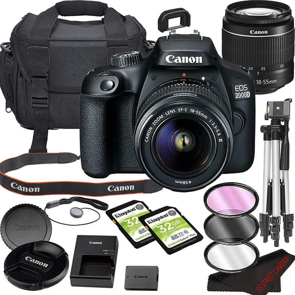 Canon EOS 2000D (Rebel T7) DSLR Camera Bundle with 18-55mm Lens | Built-in Wi-Fi|24.1 MP CMOS Sensor | |DIGIC 4+ Image Processor and Full HD Videos + 64GB Memory(17pcs)