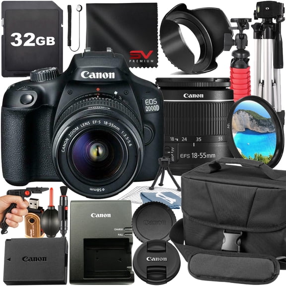 Canon EOS 2000D / Rebel T7 DSLR Camera Bundle with 18-55mm Zoom Lens + 32GB Card + Case + Tripod + SV Premium Accessory (International Verson)