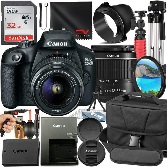 Canon EOS 2000D / Rebel T7 DSLR Camera Bundle with 18-55mm Zoom Lens + 32GB SanDisk Card + Case + Tripod + SV Premium Accessory (International Verson)