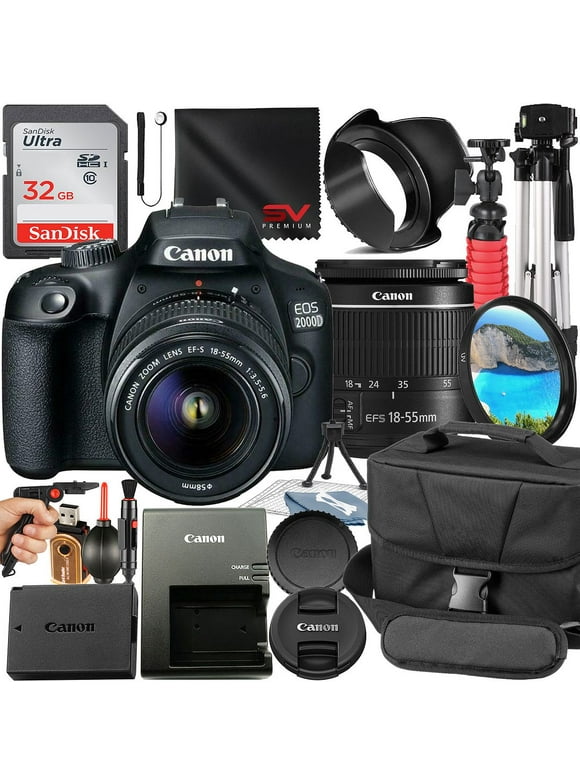 Canon EOS 2000D / Rebel T7 DSLR Camera Bundle with 18-55mm Zoom Lens + 32GB SanDisk Card + Case + Tripod + SV Premium Accessory