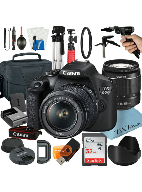 Canon EOS 2000D / Rebel T7 DSLR Camera Bundle with 18-55mm Zoom Lens + 32GB SanDisk Card + Case + Tripod + ZeeTech Accessory