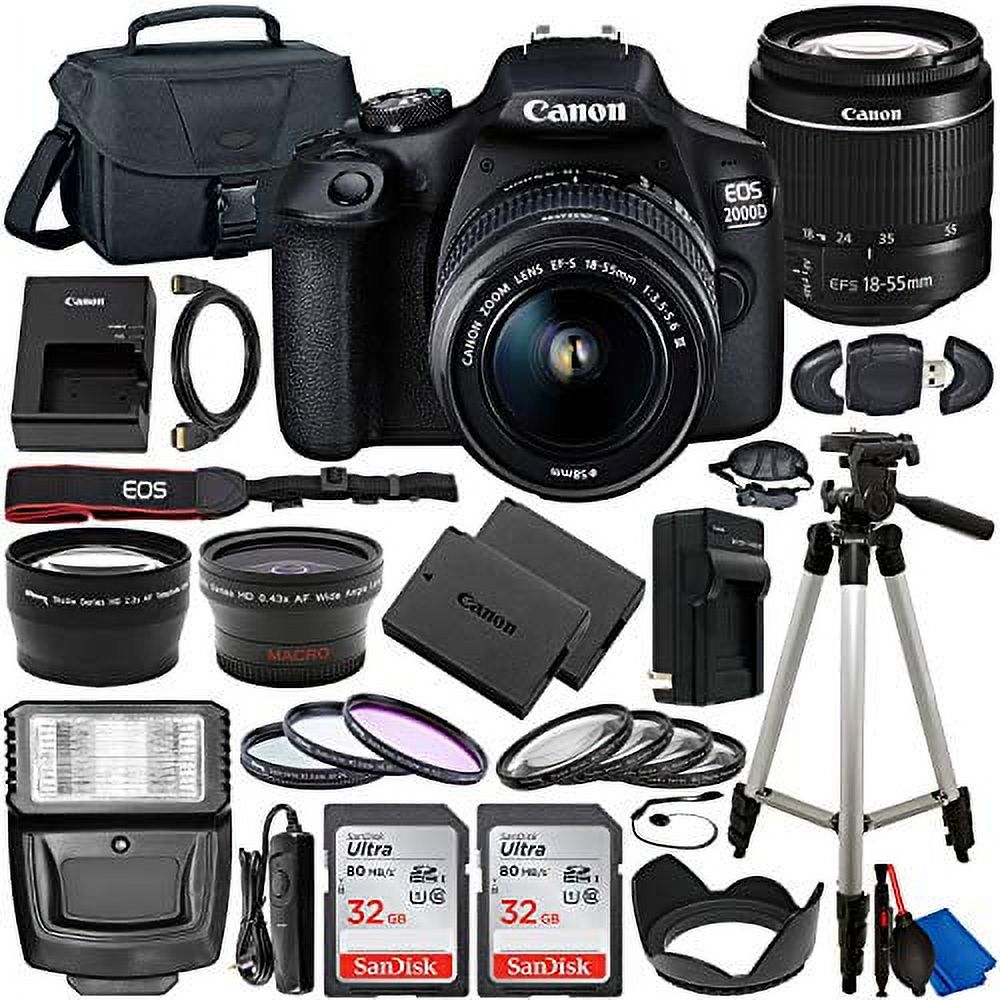 Canon EOS 2000D (Rebel T7) DSLR Camera with EF-S 18-55mm f/3.5-5.6 Lens & Deluxe Accessory Bundle – Includes: 2x SanDisk Ultra 32GB SDHC Memory & So Much More - image 1 of 12