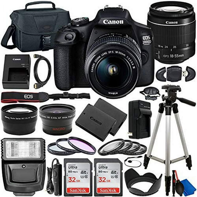 Canon EOS 2000D (Rebel T7) DSLR Camera with EF-S 18-55mm f/3.5-5.6 Lens & Deluxe Accessory Bundle – Includes: 2x SanDisk Ultra 32GB SDHC Memory & So Much More