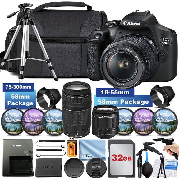 Canon EOS 2000D / Rebel T7 DSLR Camera w/ 18-55mm DC III Lens and EF 75-300mm f/4-5.6 III lens (International Version)