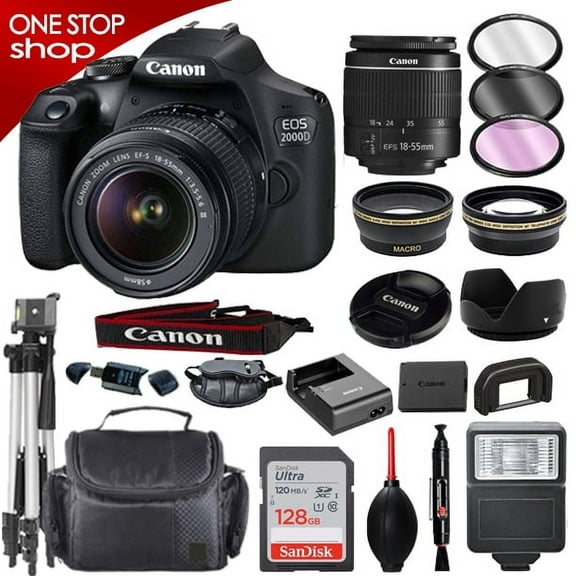 Canon EOS 2000D (Rebel T7) DSLR Camera w/Canon EF-S 18-55mm F/3.5-5.6 Zoom Lens + Case + 32GB Memory Card + TopKnotch Kit