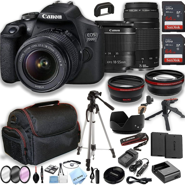 Canon EOS 2000D (Rebel T7) Digital SLR Camera with 18-55mm DC III Lens Kit  (International Model) Professional Accessory Bundle Includes: SanDisk Ultra