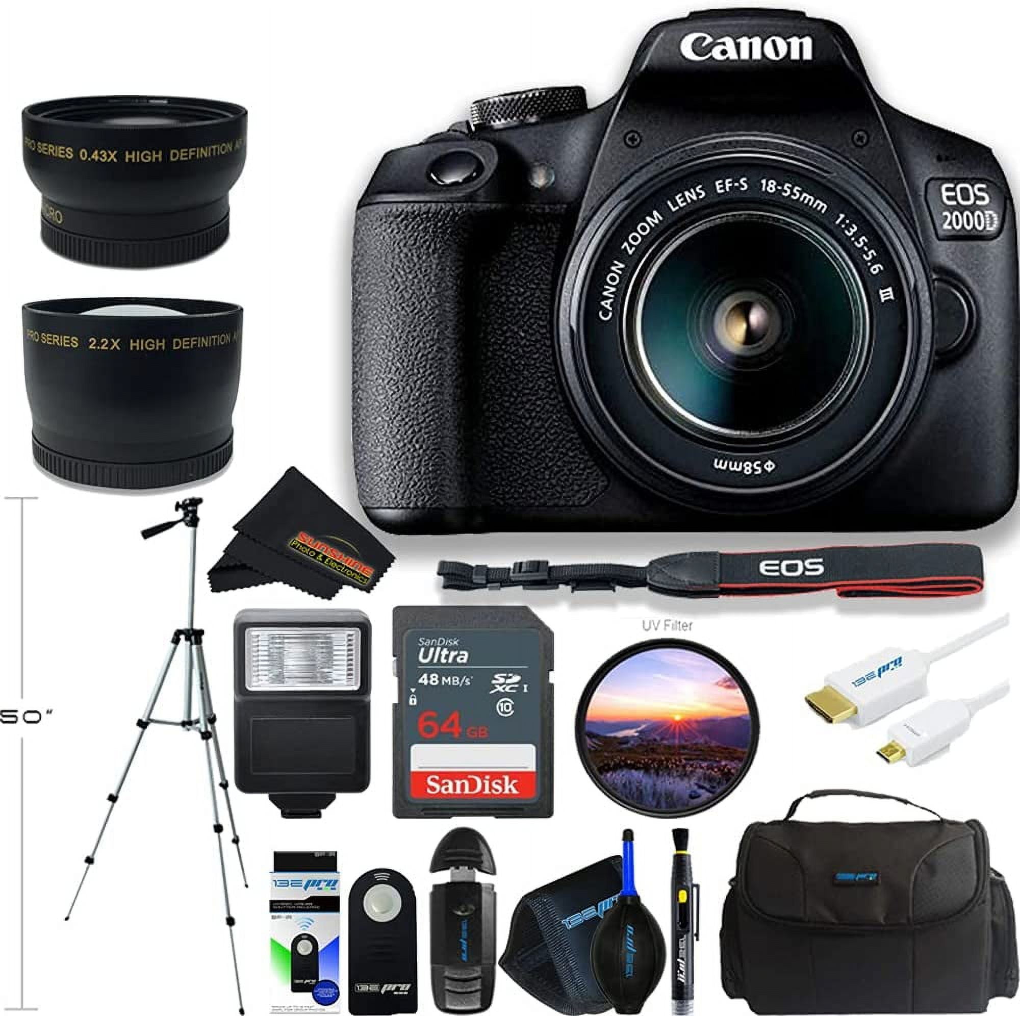 Canon EOS 2000D / Rebel T7 DSLR Camera with 1855mm Lens + Creative UV
