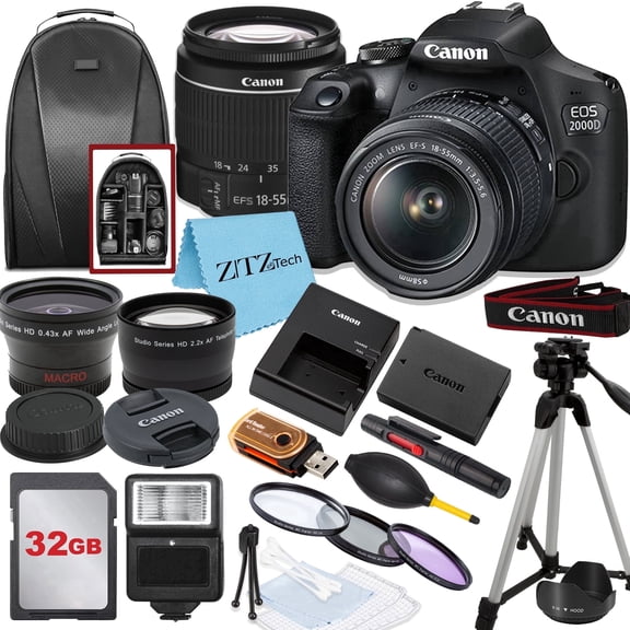 Canon EOS 2000D DSLR Camera with 18-55mm f/3.5-5.6 Lens, Black (International Model)