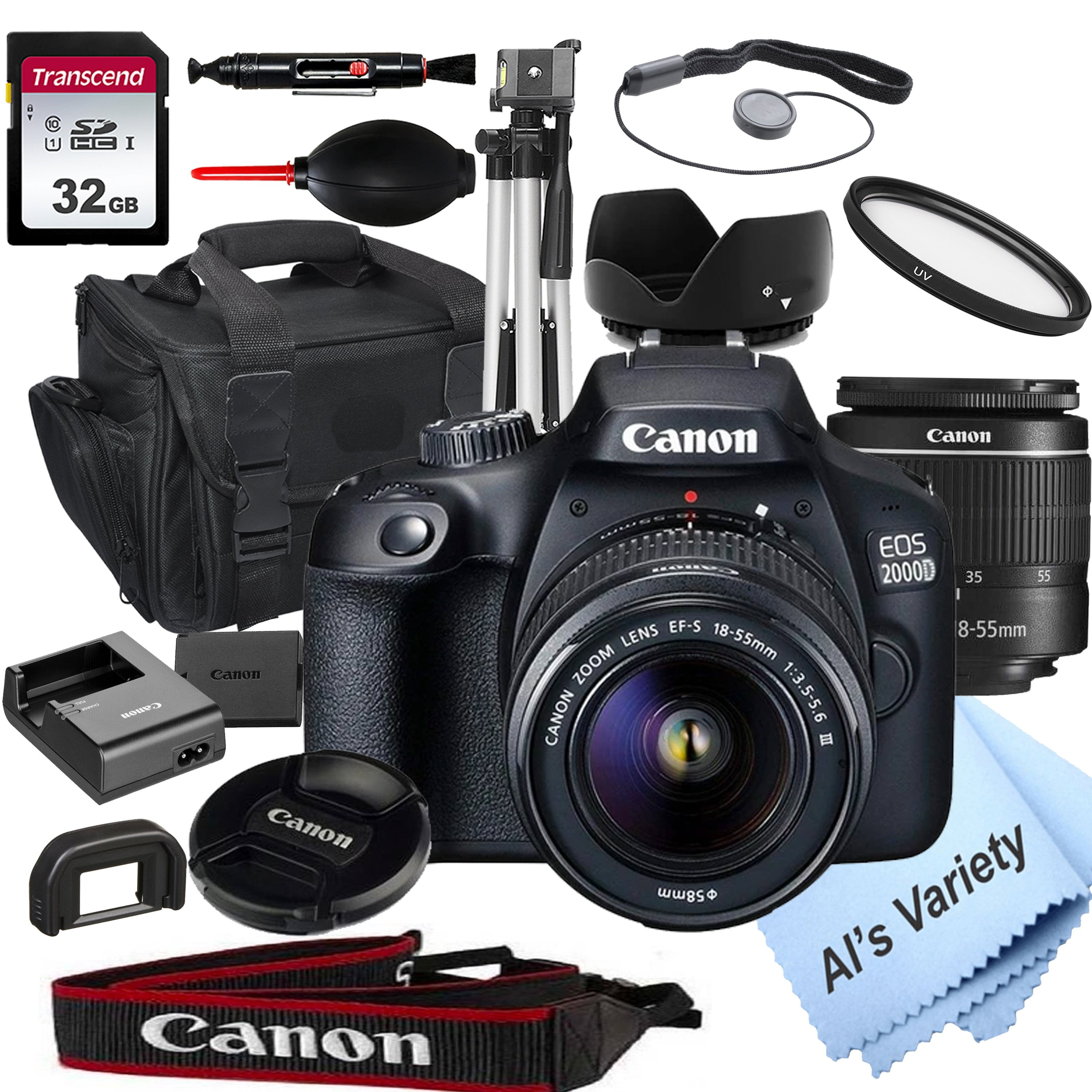 ALS Variety Canon EOS 2000D DSLR Camera with 18-55mm Lens, 18MP, APS-C, 32GB Card and Accessories