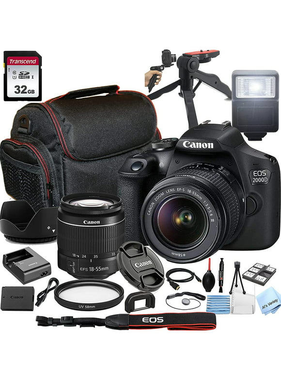 Canon EOS 2000D Rebel T7 DSLR Camera with 18-55mm f/3.5-5.6 Zoom Lens,32GB Memory, Case,Tripod w/Hand Grip and More28pc Bundle
