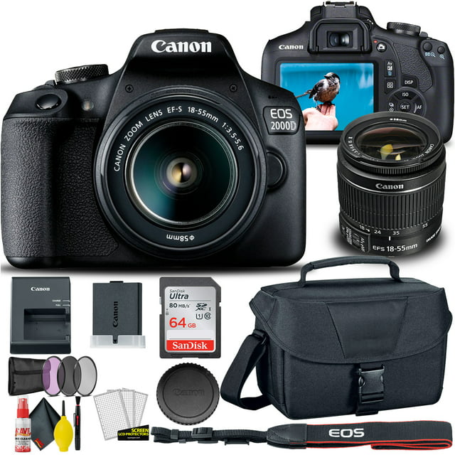 Canon EOS 2000D / Rebel T7 DSLR (New) 18-55 Lens, Wi-Fi, Filter, Bag, Card and Many More