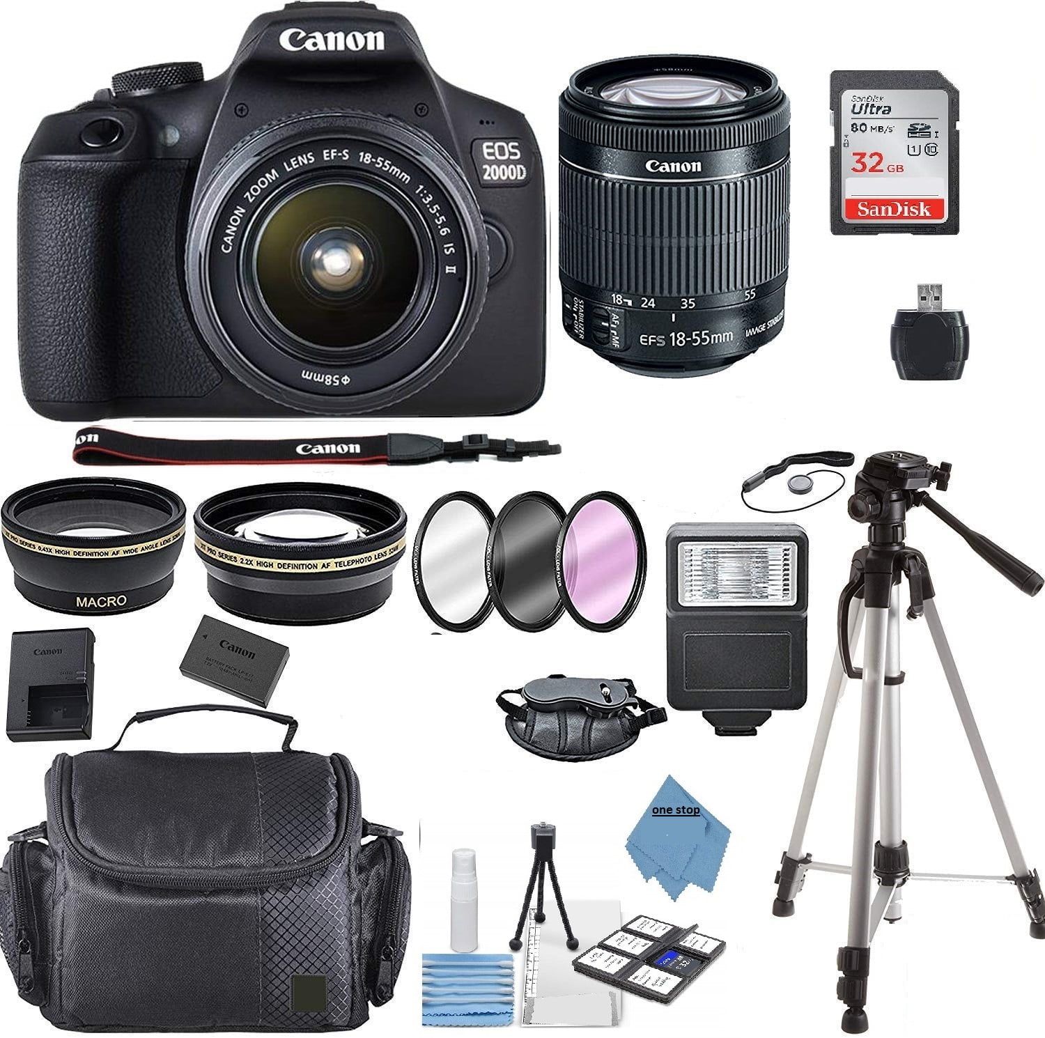 Canon EOS 2000D Rebel T7 Kit with EF-S 18-55mm f/3.5-5.6 III Lens +  Accessory Bundle 